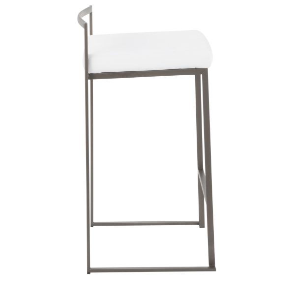 Fuji 26 Industrial White Velvet Counter Stools Set of 3 2