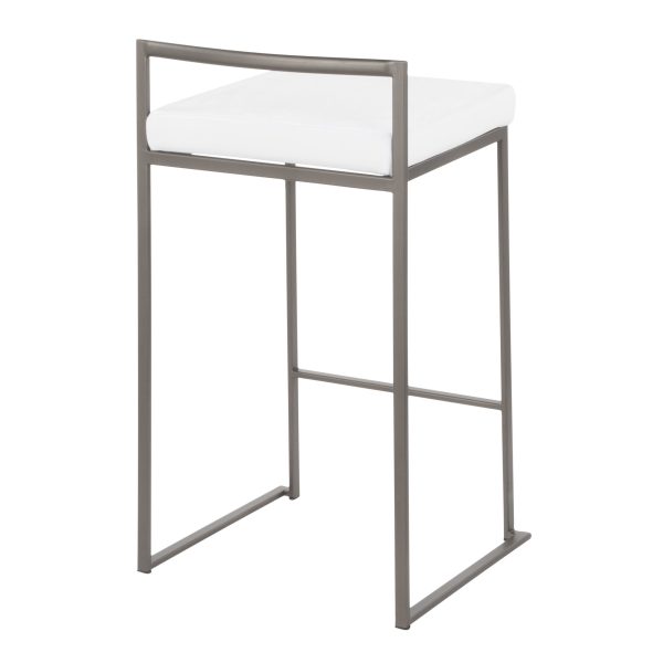 Fuji 26 Industrial White Velvet Counter Stools Set of 3 3