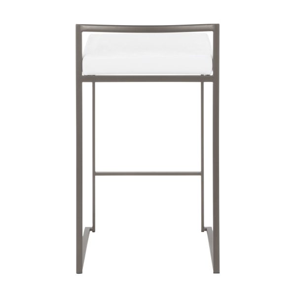 Fuji 26 Industrial White Velvet Counter Stools Set of 3 4