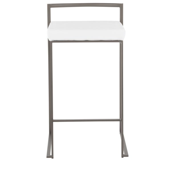 Fuji 26 Industrial White Velvet Counter Stools Set of 3 5