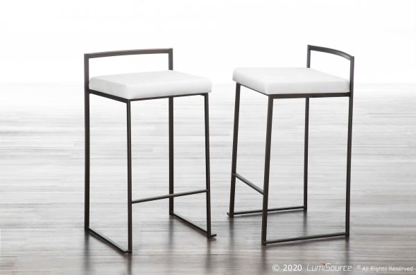 Fuji 26 Industrial White Velvet Counter Stools Set of 3