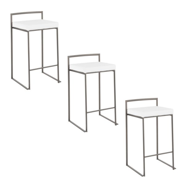 Fuji 26 Industrial White Velvet Counter Stools Set of 3 7