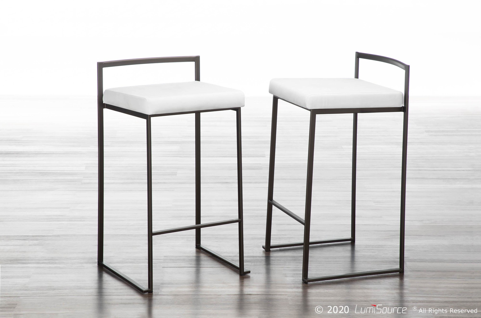 Fuji 26 Industrial White Velvet Counter Stools (Set of 3) 1 Fuji 26 Industrial White Velvet Counter Stools (Set of 3)