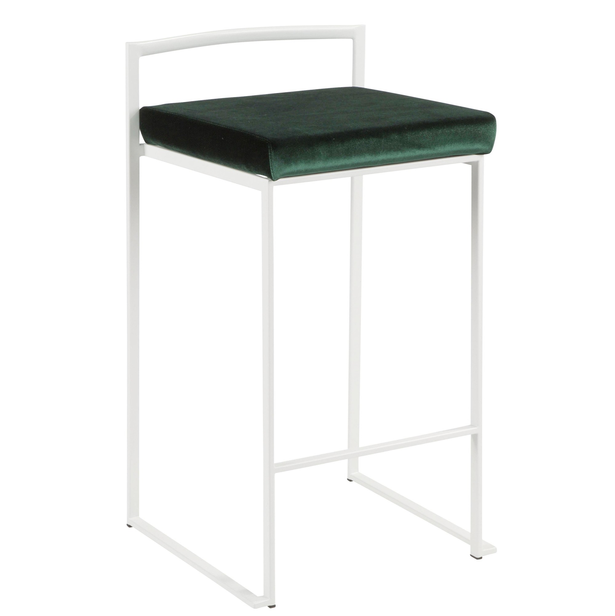 Fuji 26 White Contemporary Stackable Counter Stool Green Velvet (Set of 3) 4 Fuji 26 White Contemporary Stackable Counter Stool Green Velvet (Set of 3) - Image 4