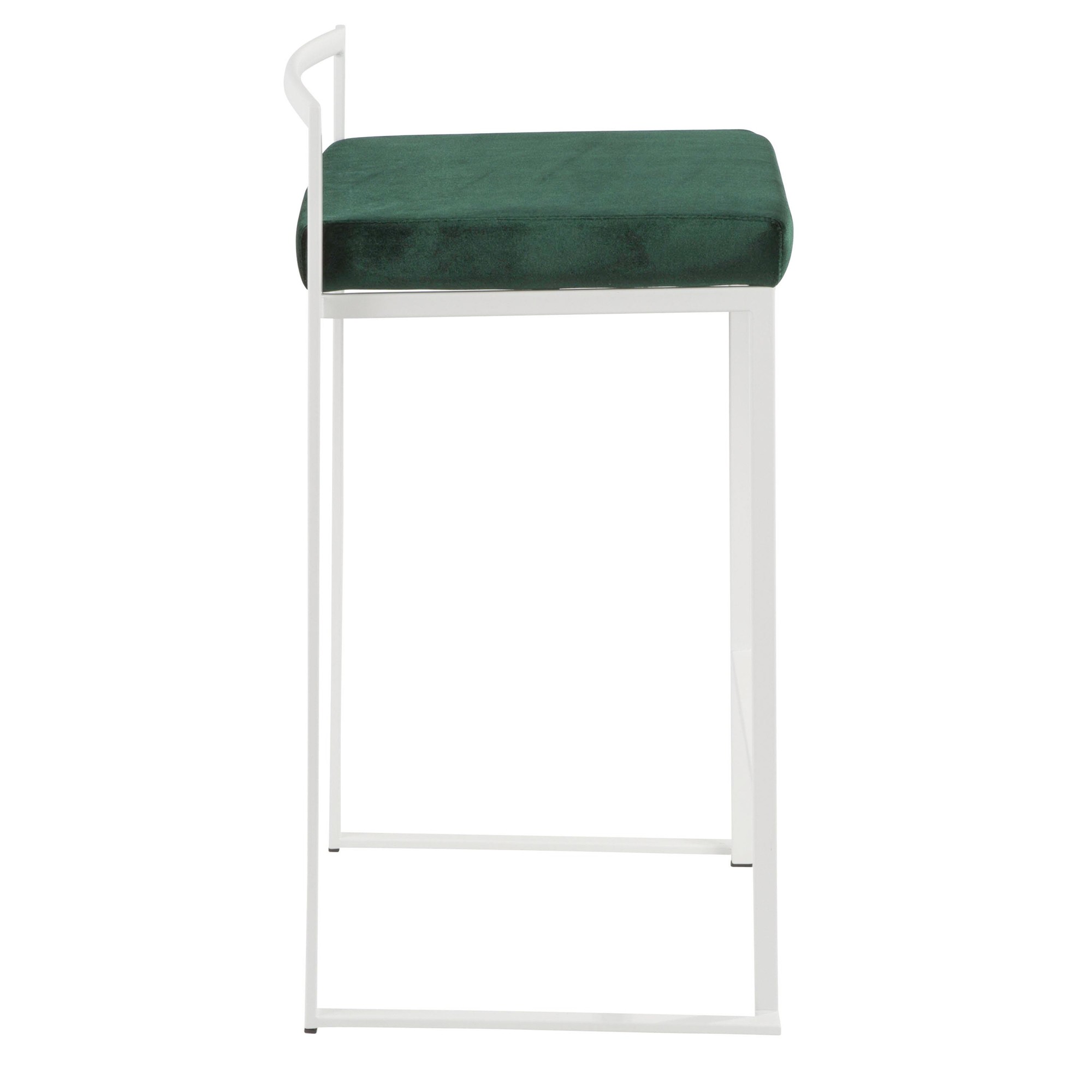 Fuji 26 White Contemporary Stackable Counter Stool Green Velvet (Set of 3) 5 Fuji 26 White Contemporary Stackable Counter Stool Green Velvet (Set of 3) - Image 5