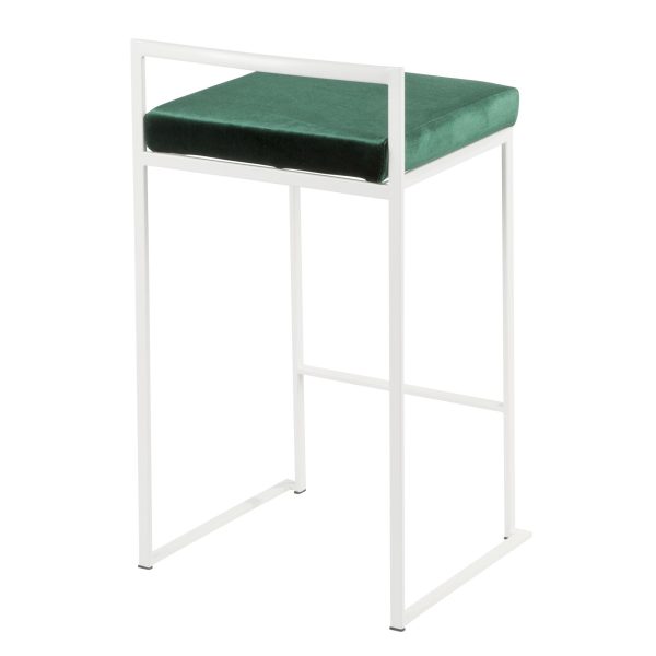 Fuji 26 White Contemporary Stackable Counter Stool Green Velvet Set of 3 5