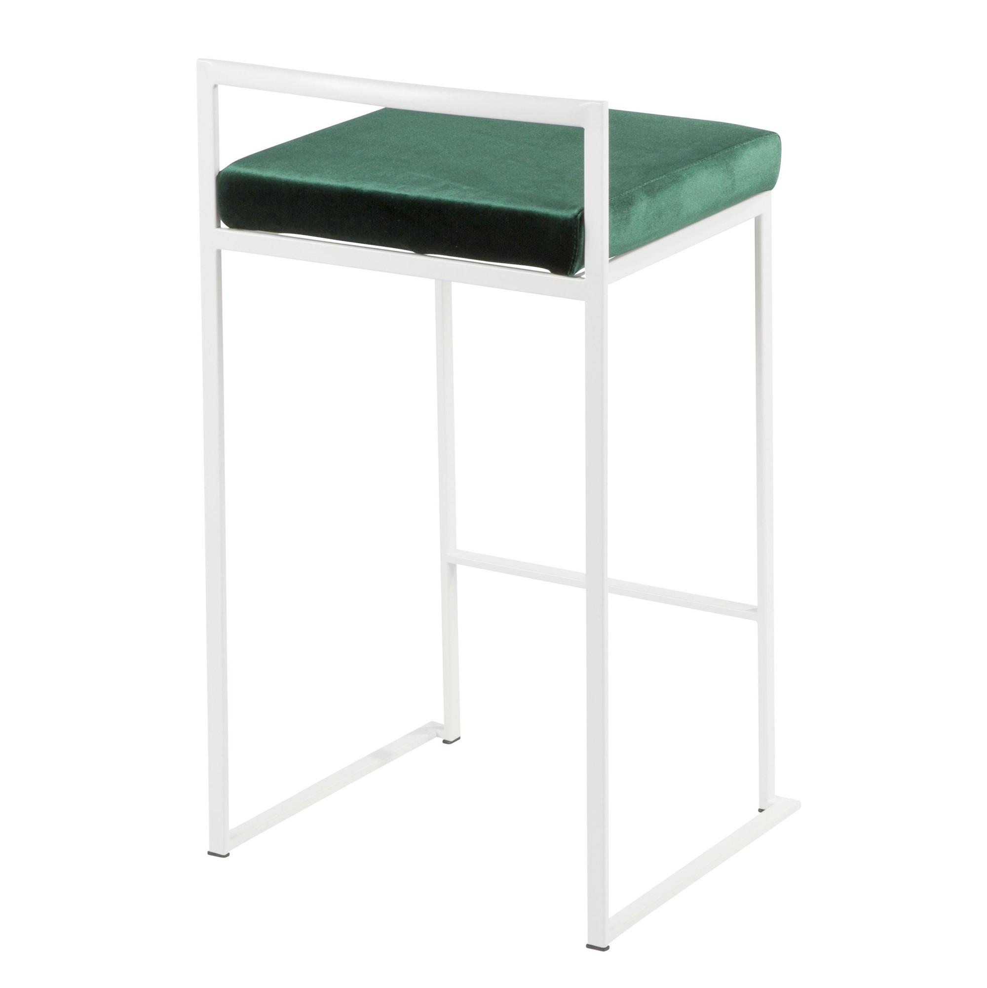 Fuji 26 White Contemporary Stackable Counter Stool Green Velvet (Set of 3) 6 Fuji 26 White Contemporary Stackable Counter Stool Green Velvet (Set of 3) - Image 6