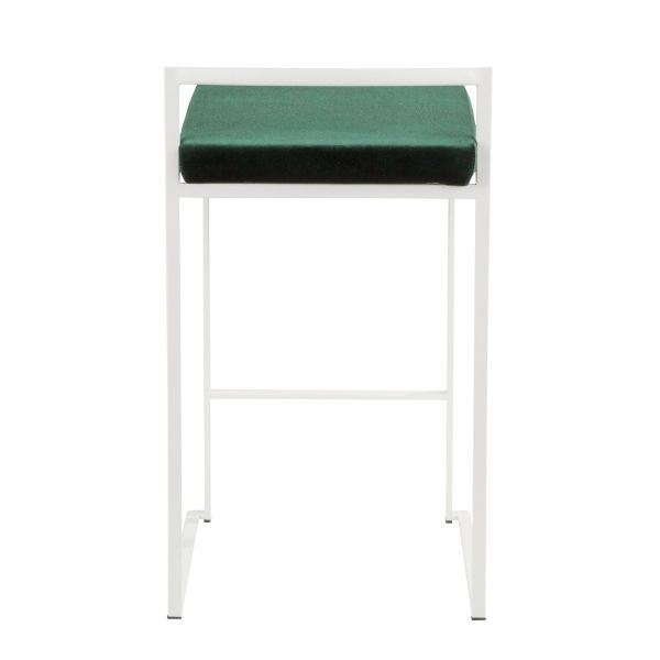 Fuji 26 White Contemporary Stackable Counter Stool Green Velvet Set of 3 6