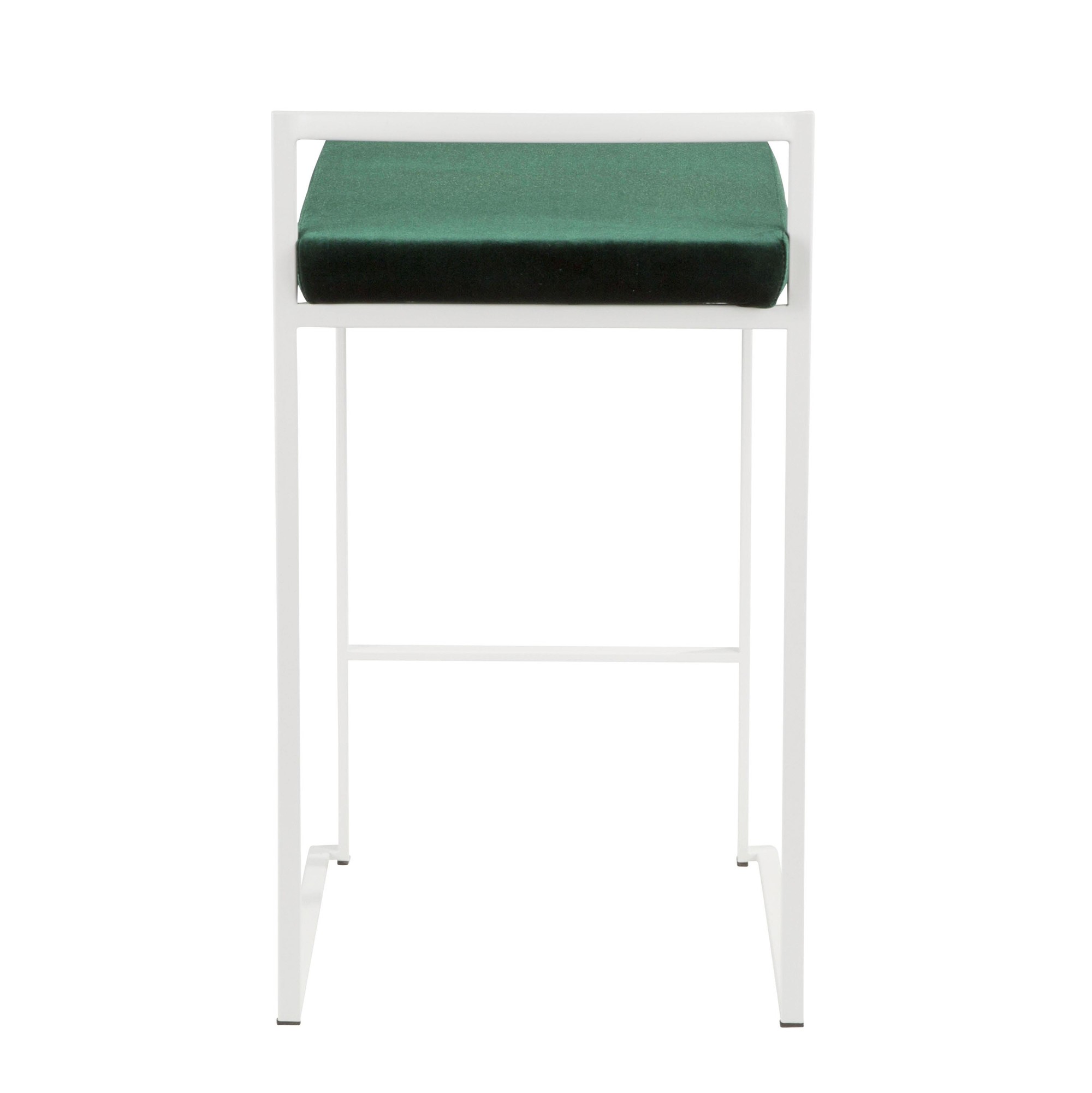 Fuji 26 White Contemporary Stackable Counter Stool Green Velvet (Set of 3) 7 Fuji 26 White Contemporary Stackable Counter Stool Green Velvet (Set of 3) - Image 7