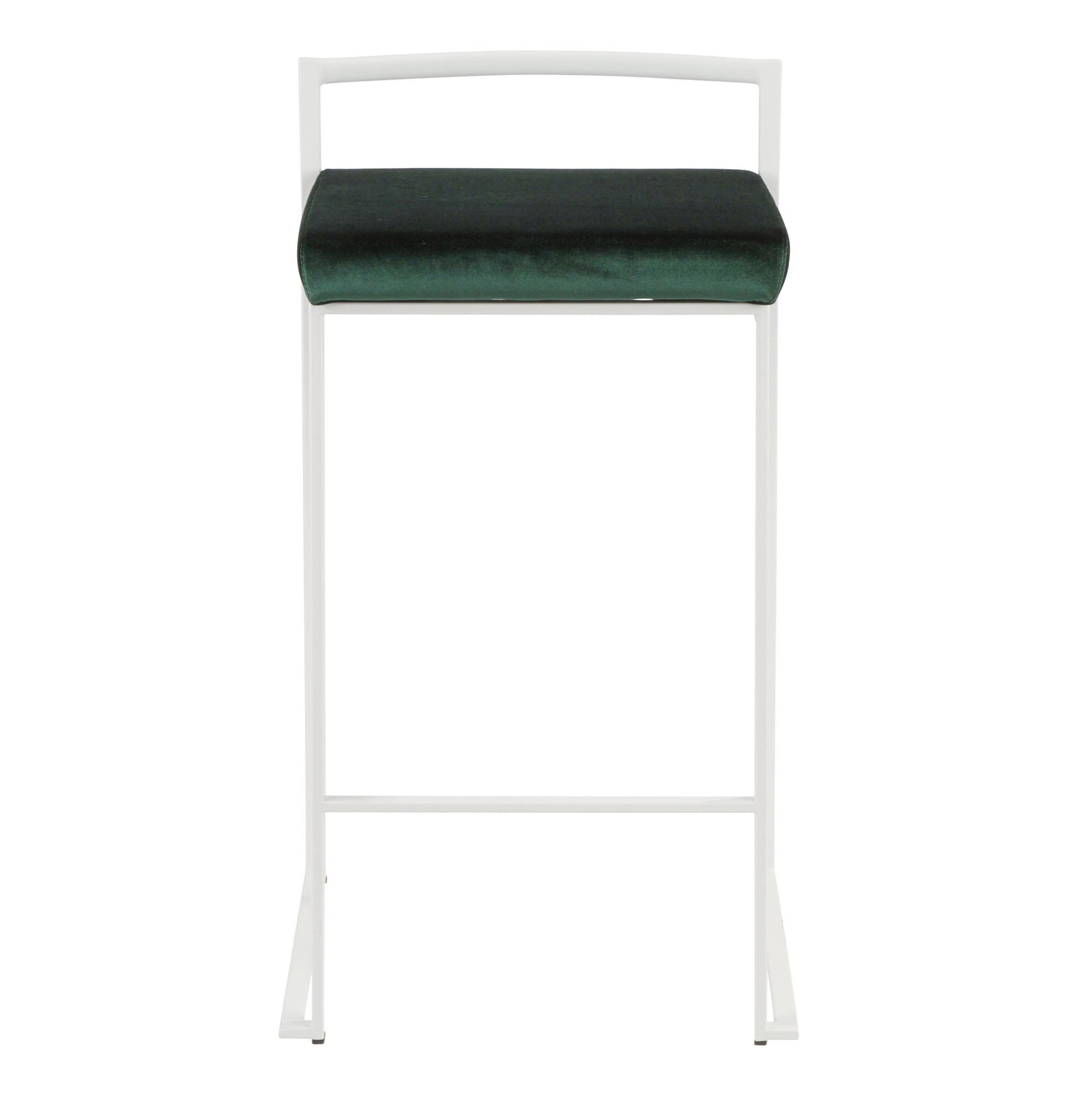 Fuji 26 White Contemporary Stackable Counter Stool Green Velvet (Set of 3) 8 Fuji 26 White Contemporary Stackable Counter Stool Green Velvet (Set of 3) - Image 8