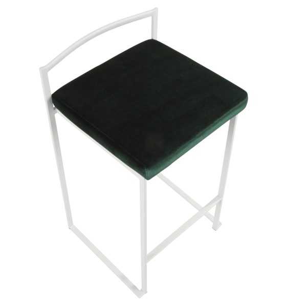 Fuji 26 White Contemporary Stackable Counter Stool Green Velvet Set of 3 8