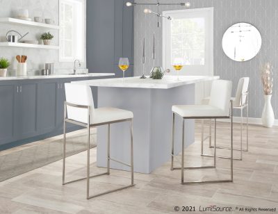 Fuji 26 White Faux Leather Contemporary Counter Stool (Set of 3)