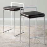 Fuji 26 White Metal Brown Faux Leather Contemporary Stools (Set of 3) 13 Fuji 26 White Metal Brown Faux Leather Contemporary Stools (Set of 3)