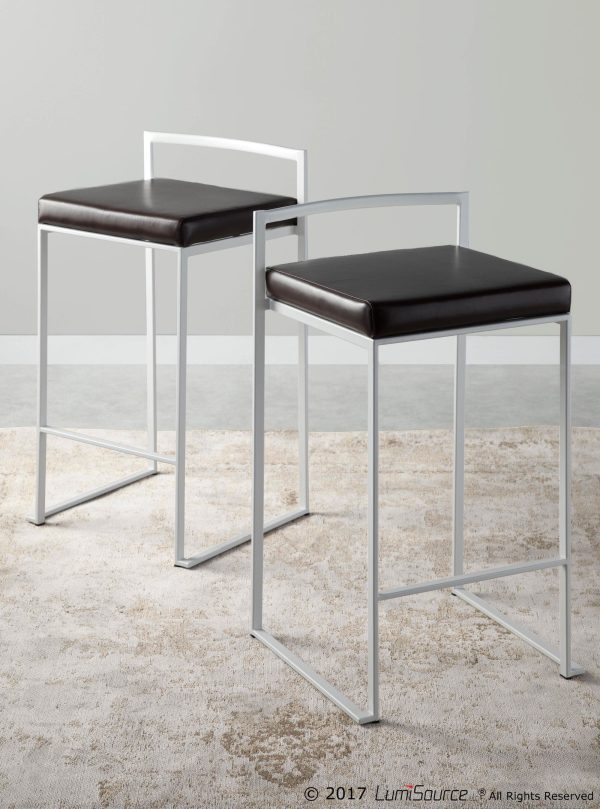Fuji 26 White Metal Brown Faux Leather Contemporary Stools Set of 3 1