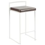 Fuji 26 White Metal Brown Faux Leather Contemporary Stools (Set of 3) 15 Fuji 26 White Metal Brown Faux Leather Contemporary Stools (Set of 3)