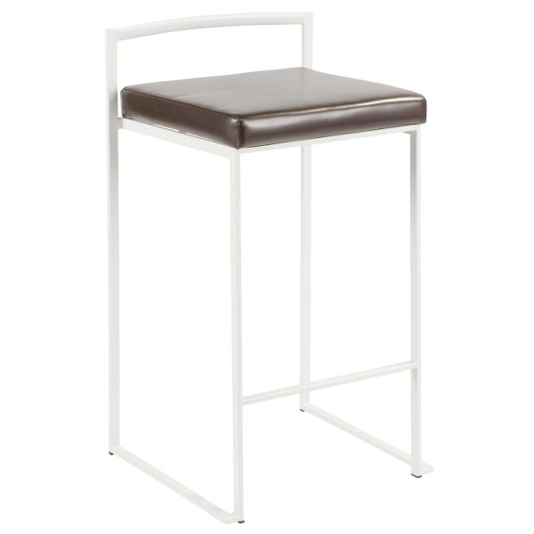 Fuji 26 White Metal Brown Faux Leather Contemporary Stools Set of 3 3