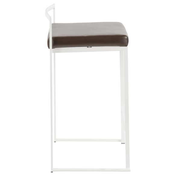 Fuji 26 White Metal Brown Faux Leather Contemporary Stools Set of 3 4