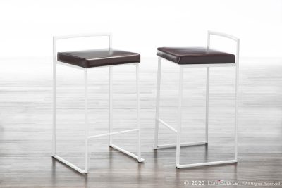 Fuji 26 White Metal Brown Faux Leather Contemporary Stools (Set of 3)