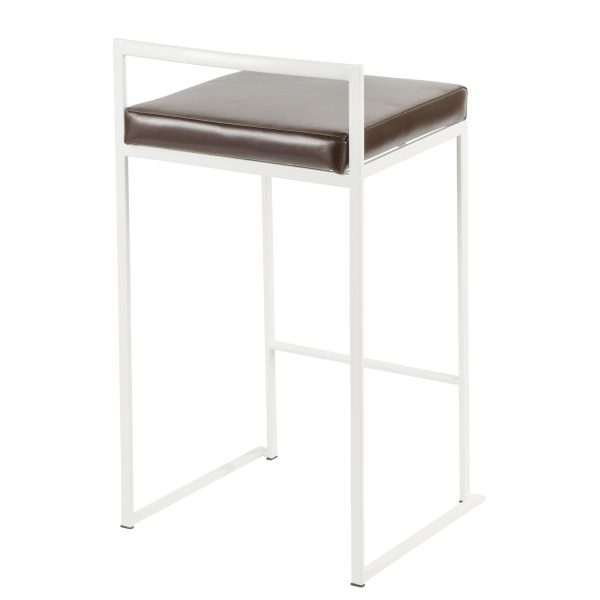 Fuji 26 White Metal Brown Faux Leather Contemporary Stools Set of 3 5