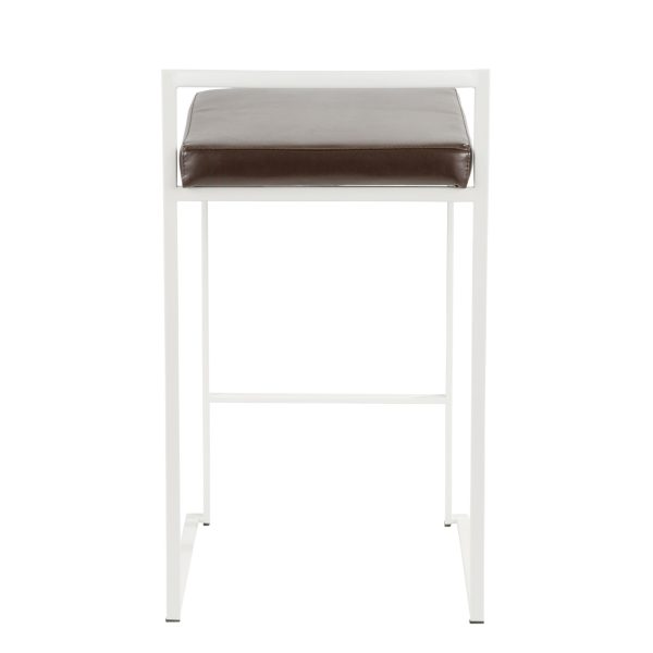 Fuji 26 White Metal Brown Faux Leather Contemporary Stools Set of 3 6