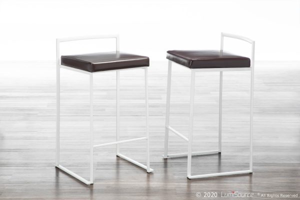 Fuji 26 White Metal Brown Faux Leather Contemporary Stools Set of 3