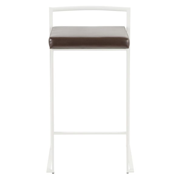 Fuji 26 White Metal Brown Faux Leather Contemporary Stools Set of 3 7