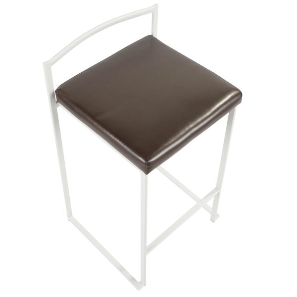 Fuji 26 White Metal Brown Faux Leather Contemporary Stools Set of 3 8