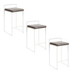 Fuji 26 White Metal Brown Faux Leather Contemporary Stools (Set of 3) 21 Fuji 26 White Metal Brown Faux Leather Contemporary Stools (Set of 3)