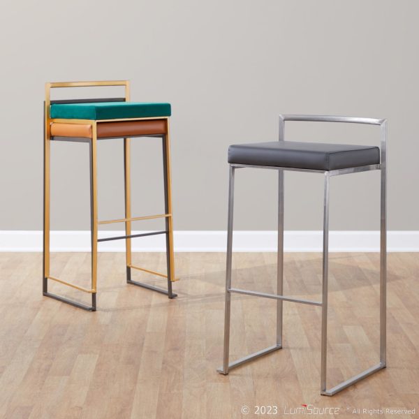 Fuji 26 White Metal Grey Faux Leather Contemporary Stools Set of 3 1