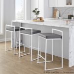 Fuji 26 White Metal Grey Faux Leather Contemporary Stools (Set of 3) 12 Fuji 26 White Metal Grey Faux Leather Contemporary Stools (Set of 3)