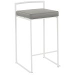 Fuji 26 White Metal Grey Faux Leather Contemporary Stools (Set of 3) 15 Fuji 26 White Metal Grey Faux Leather Contemporary Stools (Set of 3)