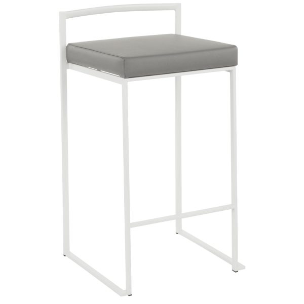 Fuji 26 White Metal Grey Faux Leather Contemporary Stools Set of 3 3