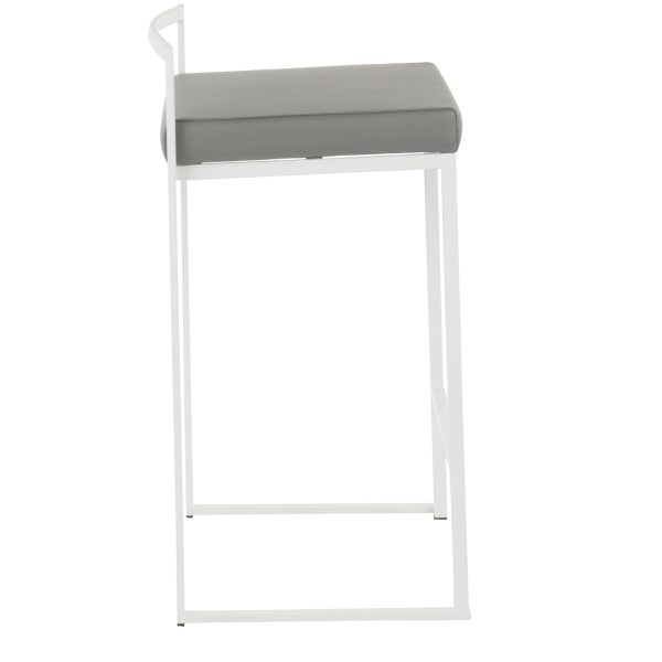 Fuji 26 White Metal Grey Faux Leather Contemporary Stools Set of 3 4