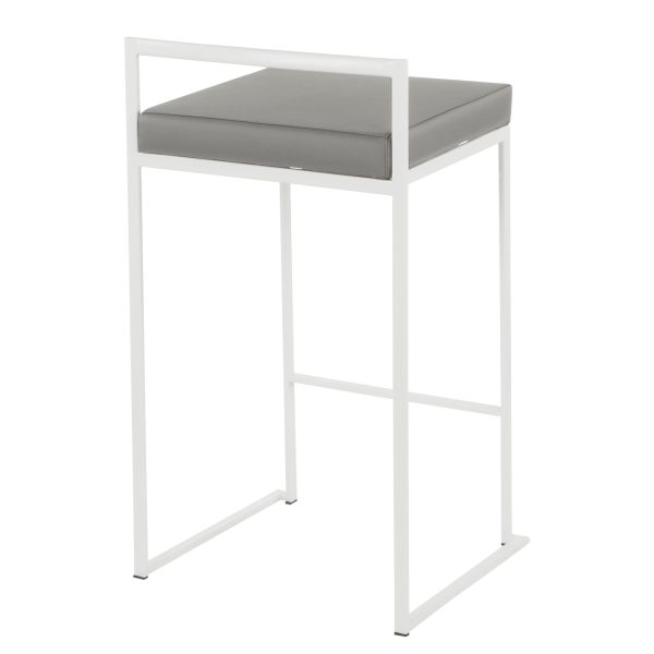 Fuji 26 White Metal Grey Faux Leather Contemporary Stools Set of 3 5