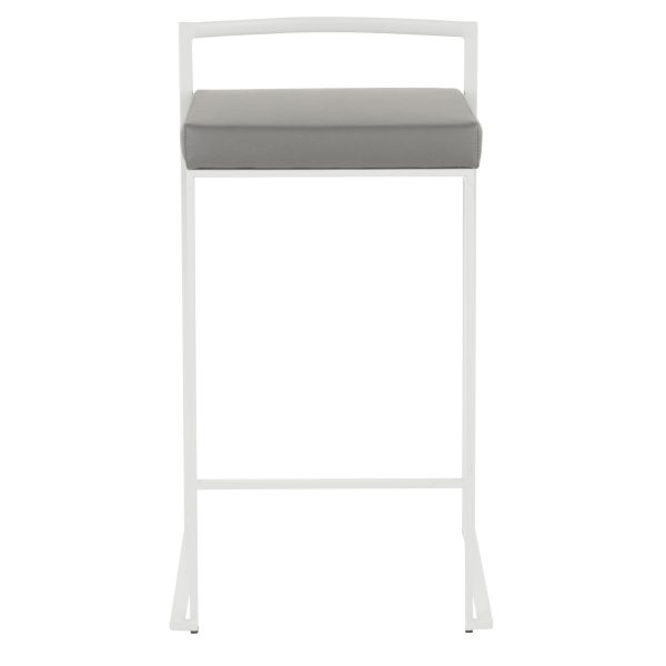 Fuji 26 White Metal Grey Faux Leather Contemporary Stools Set of 3 7