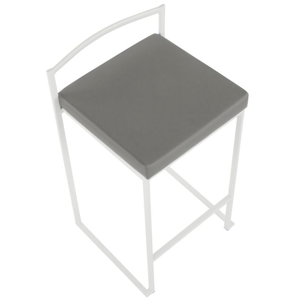 Fuji 26 White Metal Grey Faux Leather Contemporary Stools Set of 3 8