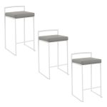Fuji 26 White Metal Grey Faux Leather Contemporary Stools (Set of 3) 21 Fuji 26 White Metal Grey Faux Leather Contemporary Stools (Set of 3)