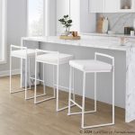 Fuji 26" White Metal Velvet Contemporary Counter Stool (Set of 3) 12 Fuji 26" White Metal Velvet Contemporary Counter Stool (Set of 3)