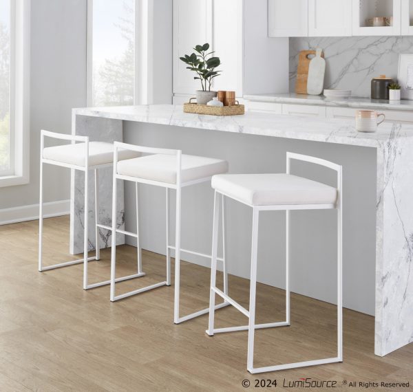 Fuji 26 White Metal Velvet Contemporary Counter Stool Set of 3 1