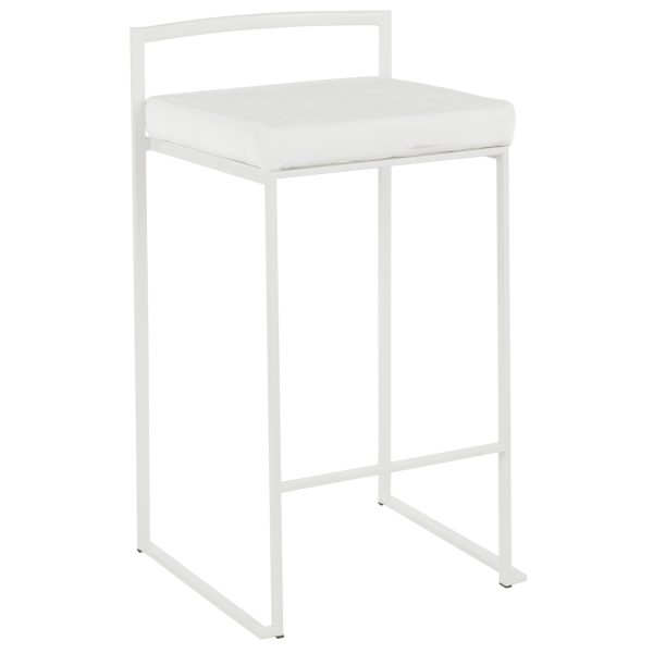 Fuji 26 White Metal Velvet Contemporary Counter Stool Set of 3 2
