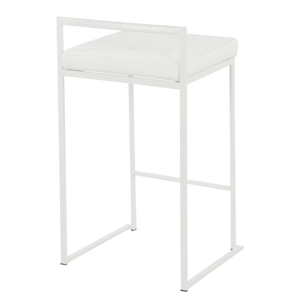 Fuji 26 White Metal Velvet Contemporary Counter Stool Set of 3 4