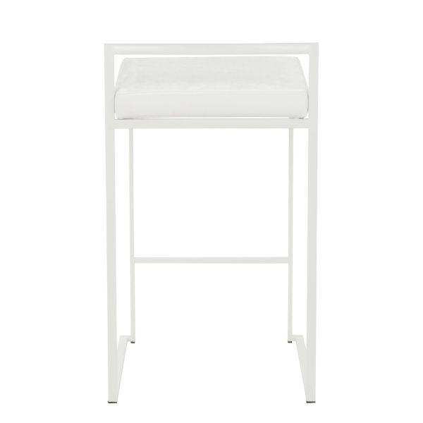Fuji 26 White Metal Velvet Contemporary Counter Stool Set of 3 5