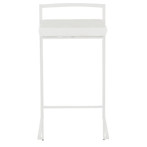 Fuji 26 White Metal Velvet Contemporary Counter Stool Set of 3 6