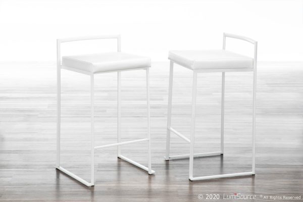 Fuji 26 White Metal Velvet Contemporary Counter Stool Set of 3