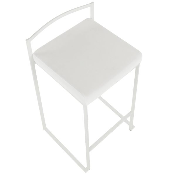 Fuji 26 White Metal Velvet Contemporary Counter Stool Set of 3 7