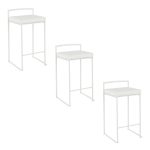 Fuji 26" White Metal Velvet Contemporary Counter Stool (Set of 3) 19 Fuji 26" White Metal Velvet Contemporary Counter Stool (Set of 3)