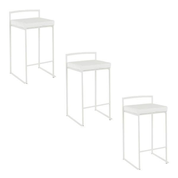 Fuji 26 White Metal Velvet Contemporary Counter Stool Set of 3 8