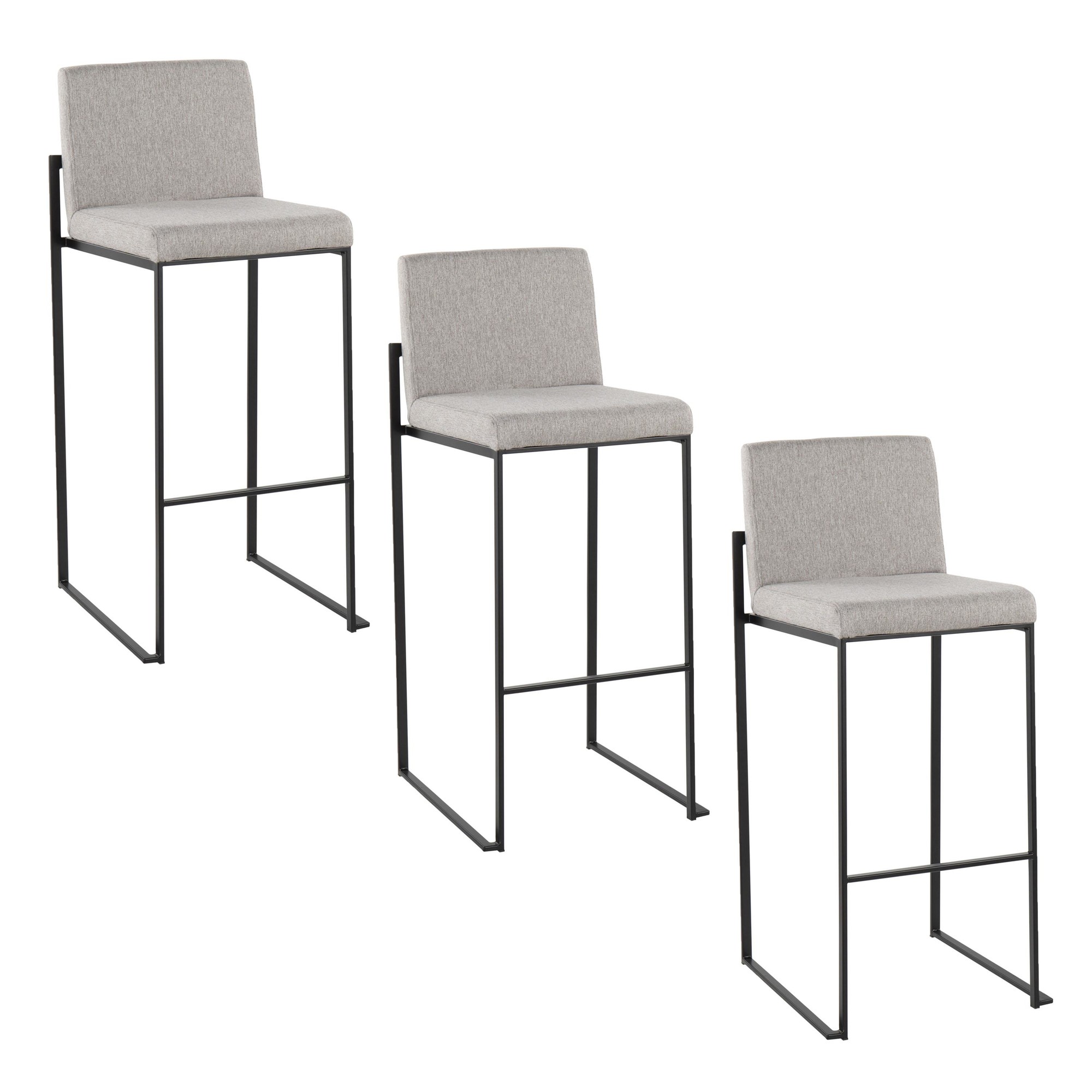 Fuji 30" Black Steel Grey Fabric Contemporary Barstools (Set of 3) 10 Fuji 30" Black Steel Grey Fabric Contemporary Barstools (Set of 3) - Image 10