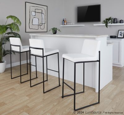 Fuji 30 Contemporary Black Steel White Velvet Barstool (Set of 3)