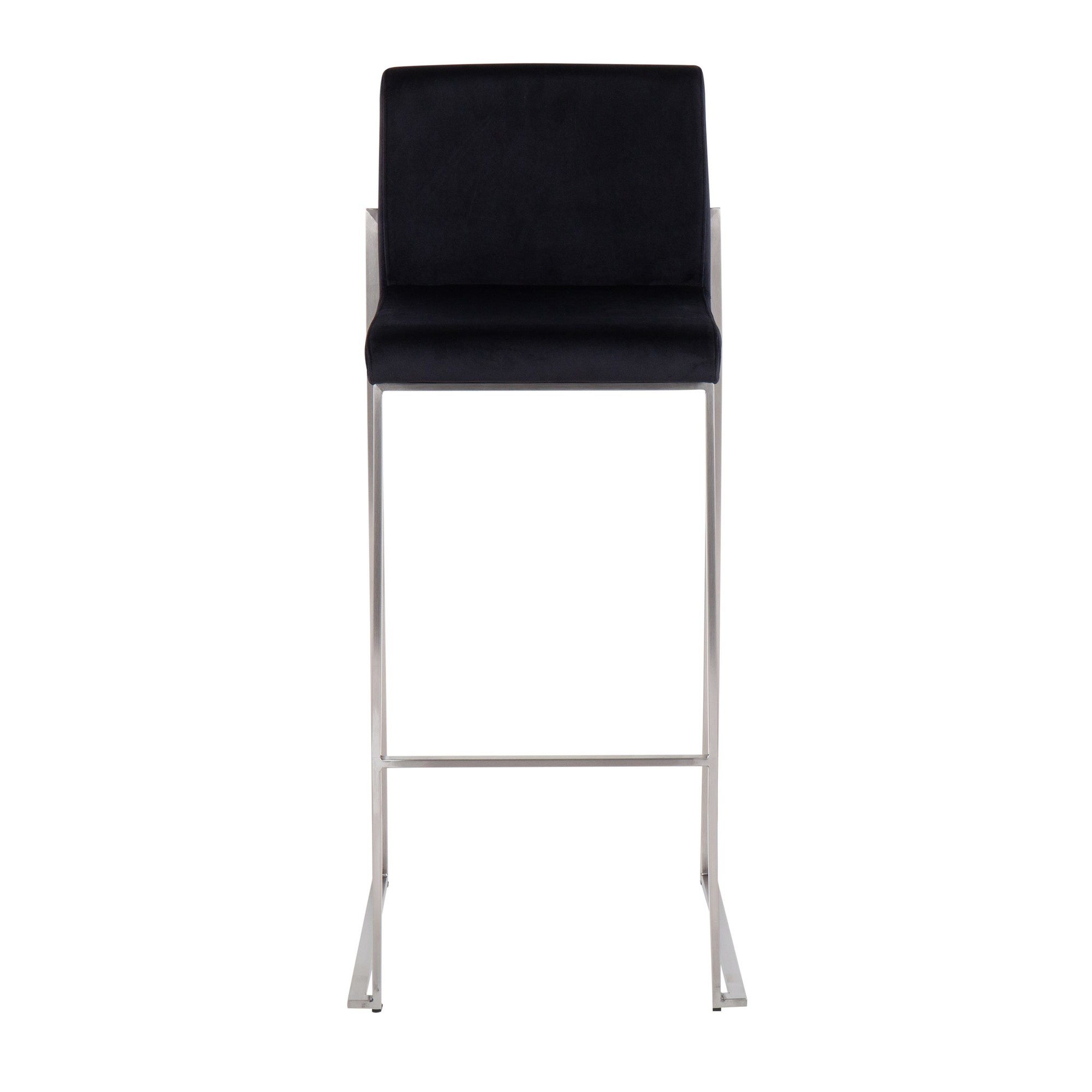 Fuji 30 Contemporary Black Velvet Stainless Steel Barstool (Set of 3) 6 Fuji 30 Contemporary Black Velvet Stainless Steel Barstool (Set of 3) - Image 6